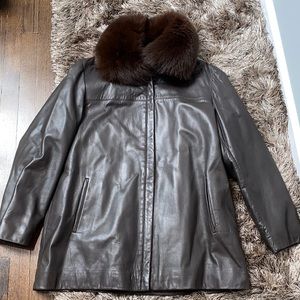 Leather and fur ranch brown leather jacket